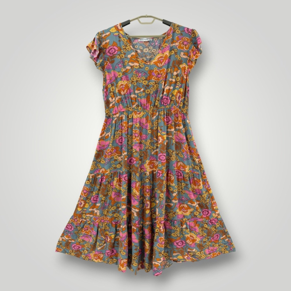 Rusttydustty Maxi Dress Womens 3XL Multicolor Floral Boho Short Sleeve V Neck